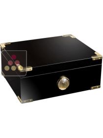 Compact Cigar Humidor matte black lacquered with golden brass angles Adorini