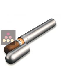 Single cigar case with humidifier made from refined steel with a Spanish cedar veneer Adorini