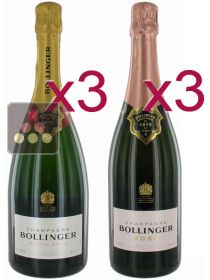 6 Bottles of Bollinger Champagne : 3 Brut Cuvée Spécial + 3 Rosé Sélection Vin