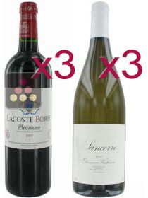 Selection of 3 Red Wines and 3 White Wines - White Loire & Red Bordeaux Sélection Vin