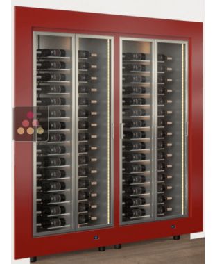 Built-in combination of two professional multi-temperature wine display cabinets - Horizontal bottles - Flat frame CALICE DESIGN