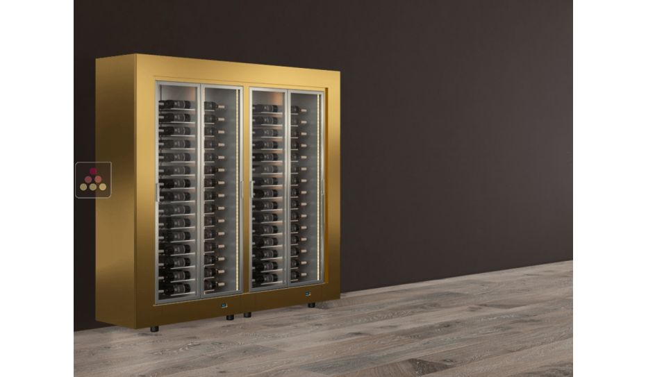 Freestanding combination of two professional multi-temperature wine display cabinets - Horizontal bottles - Flat frame