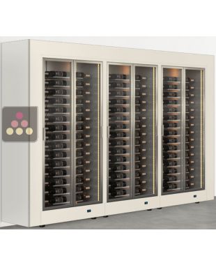 Freestanding combination of 3 professional multi-temperature wine display cabinets - Horizontal bottles - Flat frame CALICE DESIGN
