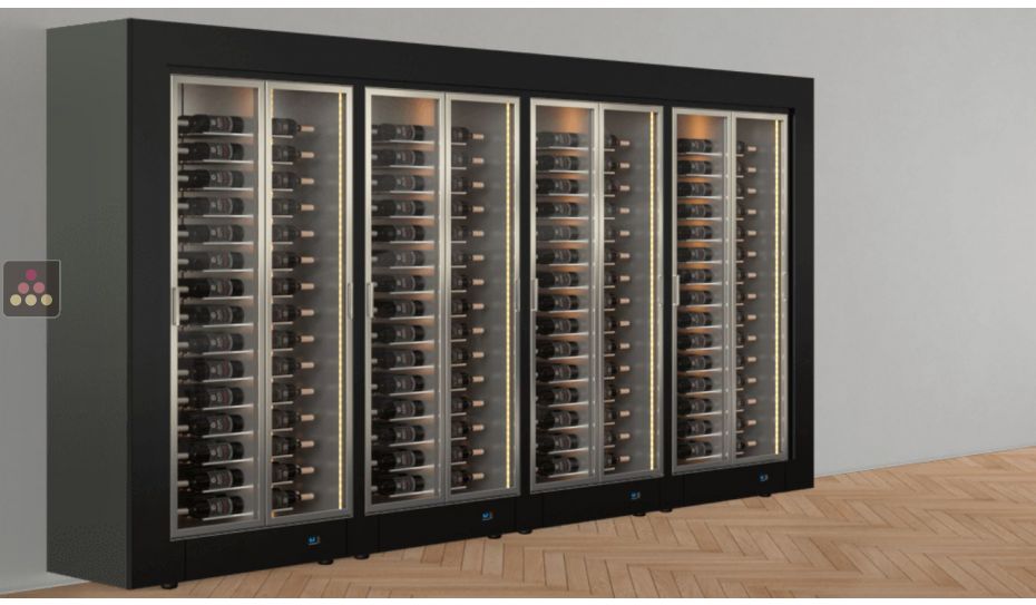 Freestanding combination of 4 professional multi-temperature wine display cabinets - Horizontal bottles - Flat frame