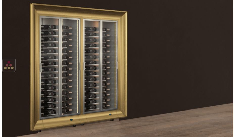 Built-in combination of two professional multi-temperature wine display cabinets - Horizontal bottles - Curved frame