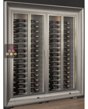 Built-in combination of two professional multi-temperature wine display cabinets - Horizontal bottles - Curved frame CALICE DESIGN