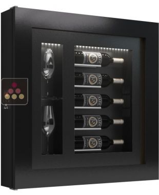 Silent refrigerated wine frame display for 5 bottles and 2 glasses CALICE DESIGN