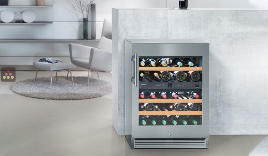 Dual temperature wine cabinet for storage and/or service
