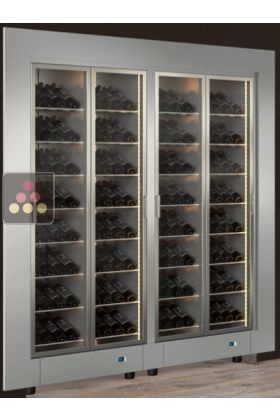 Built-in combination of two professional multi-temperature wine display cabinets - Inclined bottles - Flat frame