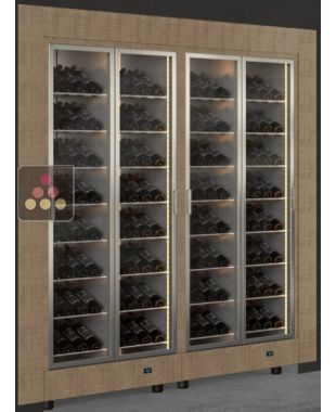Built-in combination of two professional multi-temperature wine display cabinets - Inclined bottles - Flat frame CALICE DESIGN