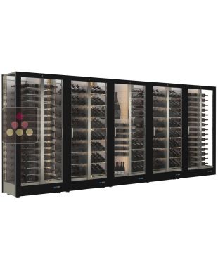 Combination of 5 professional multi-purpose wine display cabinet - 3 glazed sides - Horizontal/inclined/mixt bottles - Magnetic and interchangeable cover CALICE DESIGN