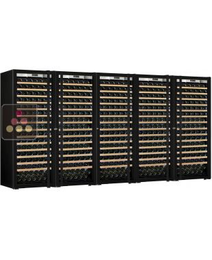 Combination of a 5 single temperature ageing or service wine cabinets - Full Glass door -  Sliding shelves TRANSTHERM
