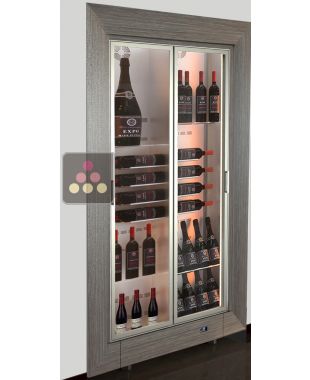 Built-in multi-purpose wine display cabinet - P36cm - Mixed shelves - Flat frame CALICE DESIGN