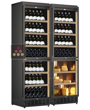 Built-in combination of 3 wine cabinets and one cheese cabinet - Inclined bottle display CALICE