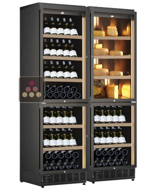 Built-in combination of 3 wine cabinets and one cheese cabinet - Inclined bottle display CALICE