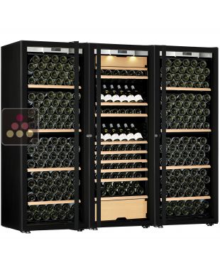 Combination of a 3 single temperature wine cabinet and a 3 temperatures multipurpose wine cabinet - Mixed shelves - Full Glass door TRANSTHERM
