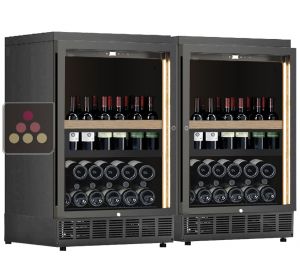 Combination of 2 built-in single temperature wine cabinets for wine storage or service with a sliding shelves for standing bottles CALICE