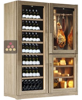 Built-in combination of a mono-temperature wine cabinet, a cheese and cured meat cabinet CALICE