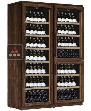 Combined 3 Single temperature wine service or storage cabinets - Wood cladding - Inclined bottle display CALICE