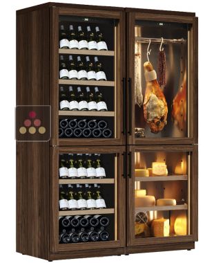 Combination of 2 wine cabinets, a cheese and cured meat cabinet - Inclined bottle display CALICE