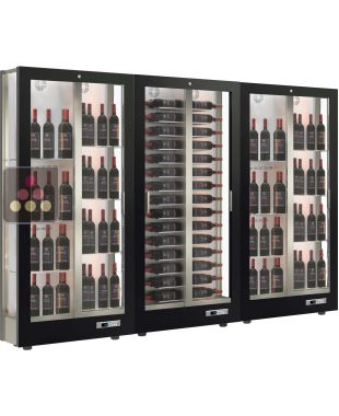 Combination of 3 professional multi-temperature wine display cabinets - 36cm deep - 3 glazed sides - Magnetic and interchangeable cover CALICE DESIGN