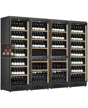 Built-in combination of 4 wine service or storage cabinets - 6-temperature - 2 service drawers for standing bottles CALICE