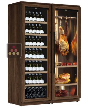 Combination of a wine cabinet and a cured meat cabinet - Inclined bottle display CALICE