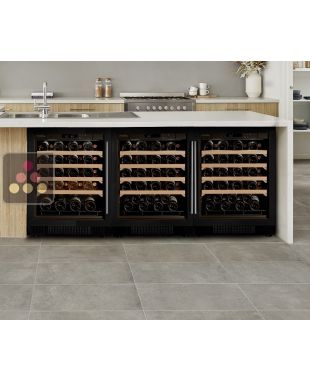 Combination of two  single temperature wine ageing cabinet and a multi temperature wine service cabinet - Sliding shelves ARTEVINO