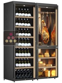 Combination of a wine cabinet and a cured meat and cheese cabinet - Inclined bottle display CALICE