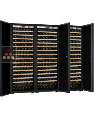 Combination of a 3 single temperature ageing or service wine cabinets - Sliding shelves TRANSTHERM