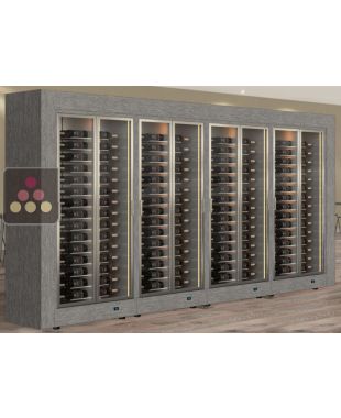 Combination of 4 professional multi-temperature wine display cabinets for central installation - Horizontal bottles - Flat frame CALICE DESIGN