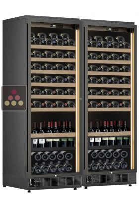Built-in combination of 2 single-temperature wine cabinets for service or storage