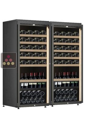 Combination of 2 single-temperature wine cabinets for service or storage