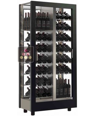 Wine display cabinet - Pro - 4 glazed sides - Interchangeable cover - Inclined and standing bottles CALICE DESIGN