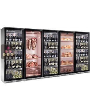 Combination of 3 refrigerated display cabinets for wine (Standing bottles), 1 for cheese conservation, and 1 for meat maturation - Depth 70cm BRERA