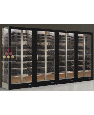 Combination of 4 professional multi-purpose wine display cabinet - 3 glazed sides - Horizontal/inclined/standing bottles - Magnetic cover CALICE DESIGN