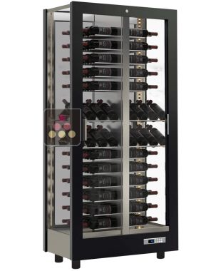 Multi-temperature wine display cabinet for service and storage - 3 glazed sides - Mixt equipment - Wooden cladding CALICE DESIGN