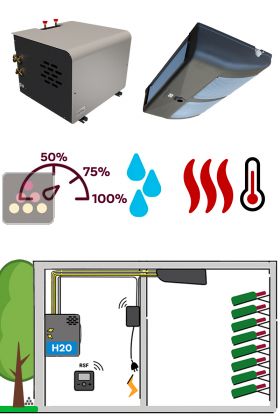 Air conditioner for natural wine cellar 2750 Watts - Ceiling unit cooler - Water-cooled condensing - Cold, humidifier and heating 