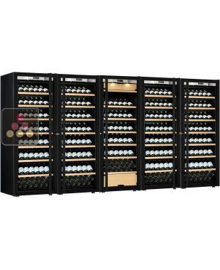 Combination of a 4 single temperature and a multi-Purpose ageing or service wine cabinets - Full Glass door - Inclined bottles TRANSTHERM