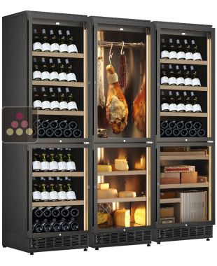 Built-in 6-temperature combination: 3 wine cellars for serving or storage, 1 cured meat cellar, 1 cheese cellar and 1 cigar cellar CALICE