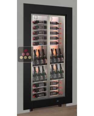 Built-in multi-temperature wine display cabinet for storage or service - 36cm deep - Mixed shelves - Flat frame CALICE DESIGN