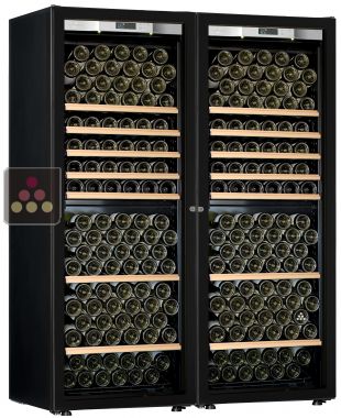 Combination of 2 single temperature wine ageing or service cabinet - Full Glass door - Mixt equipment TRANSTHERM