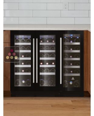 3-temperature built-in combination of 2 serving wine cellars - Black glass frames LE CHAI