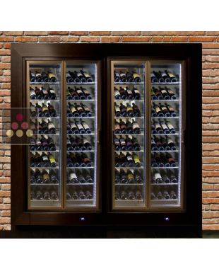 Combination of 2 professional multi-temperature built-in wine display cabinets - Wall crossing - Inclined bottles CALICE DESIGN