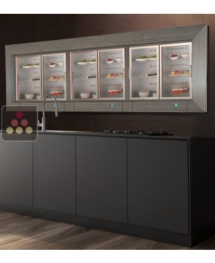 Built-in combination of 3 multi-temperature wine display cabinets - 36cm deep - Standing bottles - Flat frame CALICE DESIGN