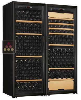 Combination of a single temperature wine cabinet and a multipurpose wine cabinet - Storage/sliding shelves ARTEVINO