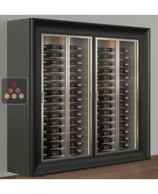 Combination of two professional multi-temperature wine display cabinets - Horizontal bottles - Curved frames CALICE DESIGN