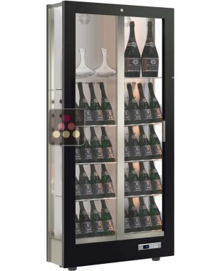 Multi-temperature wine display cabinet for service and storage - 36cm deep - 3 glazed sides - Without cladding - Custom equipment CALICE DESIGN