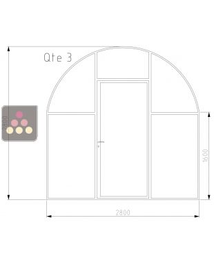 Curved powder-coated steel door Larg 2.8 m * hauteur 3.1 m with an entrance door Ma Cave à Vin