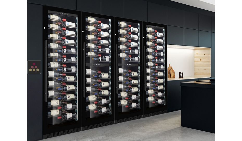Combination of 2 Single-temperature and 2 dual-temperature wine service or storage cabinets